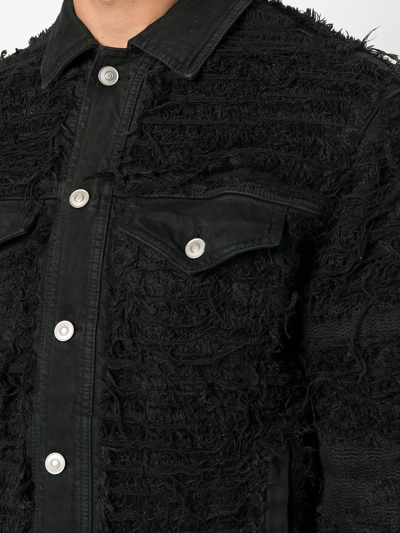 Shop Alyx Frayed Denim Jacket In Black