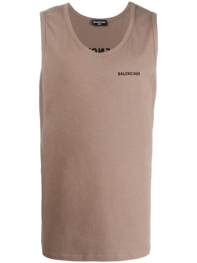 Shop Balenciaga Logo-embroidered Loose Tank Top In Neutrals