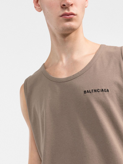 Shop Balenciaga Logo-embroidered Loose Tank Top In Neutrals