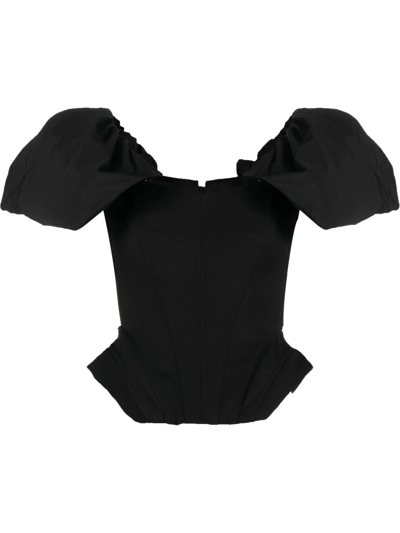 Shop V:pm Atelier Galaxy Puff-sleeve Top In Black