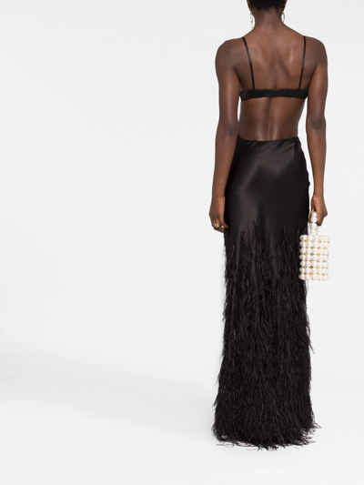 Shop Cult Gaia Cutout-detail Feather-trimmed Long Dress In Black