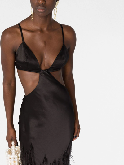 Cult Gaia Cutout-detail Feather-trimmed Long Dress In Black