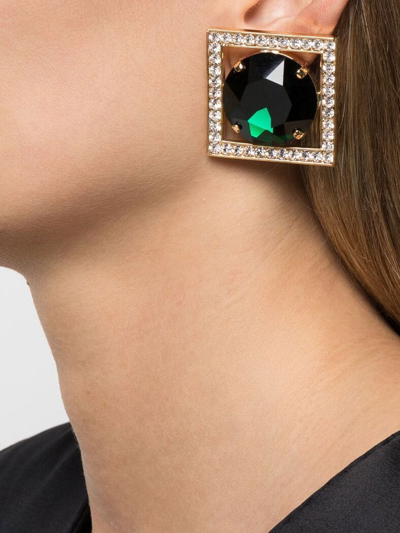 Shop Alessandra Rich Crystal-embellished Square Earrings In Green