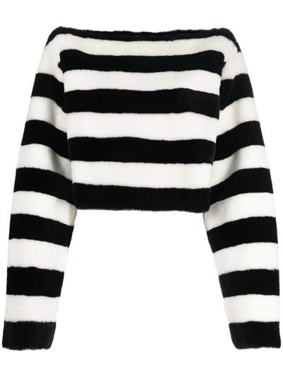 Shop Balmain Boat-neck Striped Jumper In Black