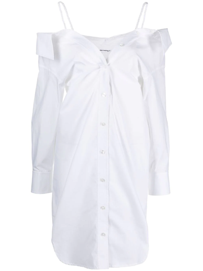 Shop Alexander Wang Cold-shoulder Shirtdress In White