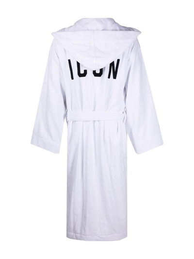 Shop Dsquared2 Logo Embroidered Bath Robe In White