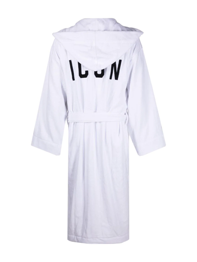 Dsquared2 Terry Cottton Bathrobe With Belt And Embroidery Logo In White