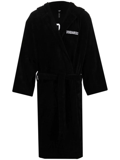 Shop Dsquared2 Logo Embroidered Bath Robe In Black