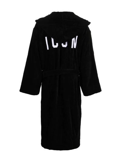 Dsquared2 Logo Embroidered Bath Robe In Black
