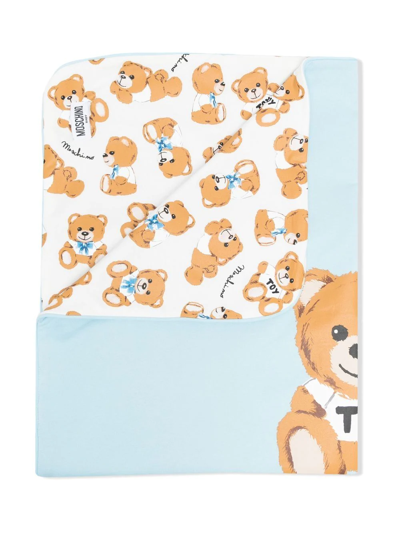Shop Moschino Teddy-bear Print Blanket In Blue