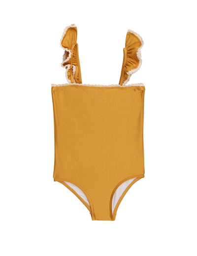 Shop Zimmermann Swimsuit With Flounces In Mostarda