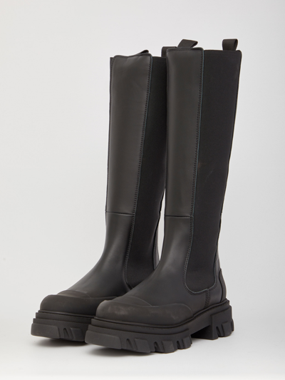 Shop Ganni Black Leather High-boots