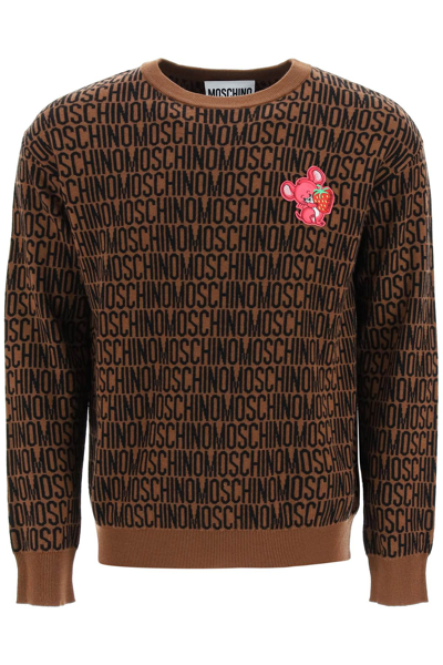 Shop Moschino Logo Jacquard-knit Sweater In Brown,black