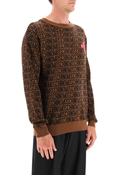 Shop Moschino Logo Jacquard-knit Sweater In Brown,black