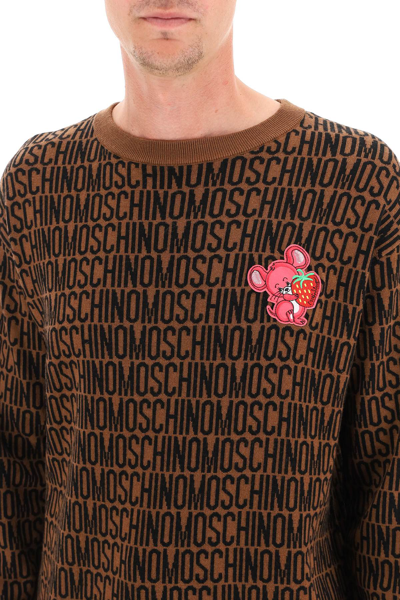 Shop Moschino Logo Jacquard-knit Sweater In Brown,black