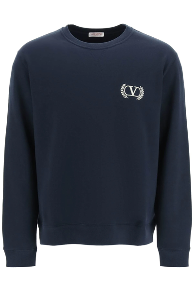 Shop Valentino Embroidered Cotton Sweatshirt In Blue