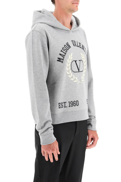 Shop Valentino Embroidered Hoodie In Grey,blue
