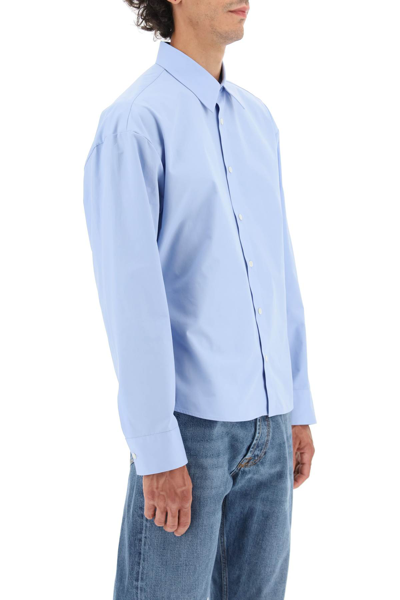 Shop Valentino Logo-embroidered Cotton Shirt In Light Blue