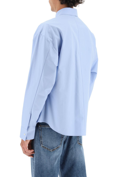 Shop Valentino Logo-embroidered Cotton Shirt In Light Blue