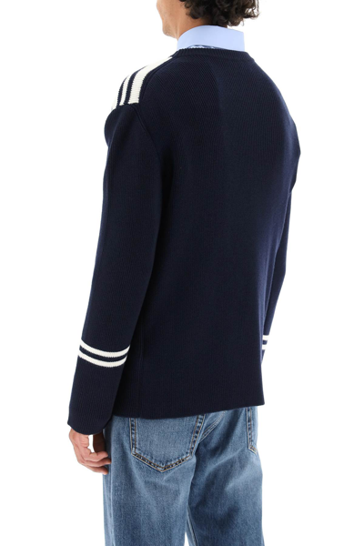 Shop Valentino Embroidered Wool Sweater In White,blue