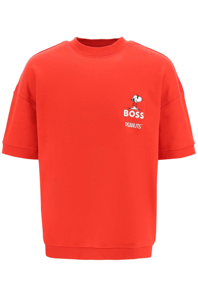 Shop Hugo Boss Peanuts Short-sleeve Sweatshirt In Red