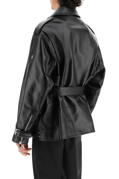 Shop Alexander Mcqueen Midi Leather Biker Jacket In Black