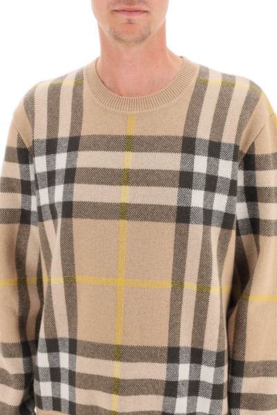 Shop Burberry Check Cashmere Sweater In Beige,black,yellow