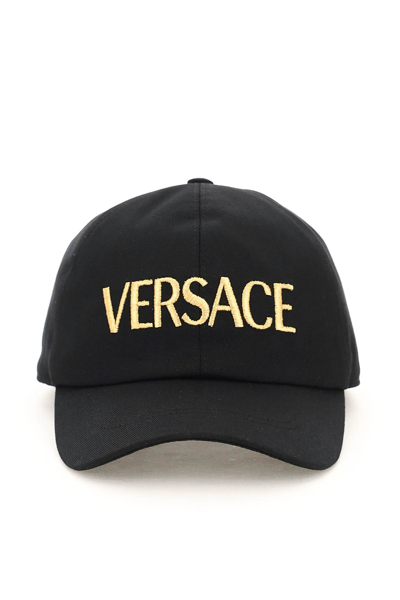 Shop Versace Baseball Cap With Logo Embroidery In Black,gold