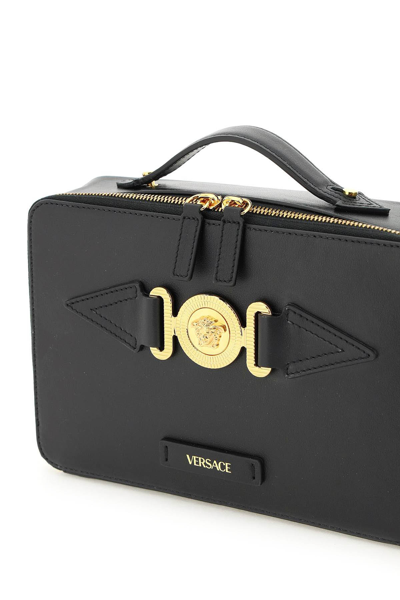 Shop Versace Medusa Biggie Leather Messenger Bag In Black