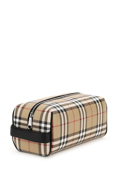 Shop Burberry Vintage Check Coated Canvas Wash Bag In Beige,black