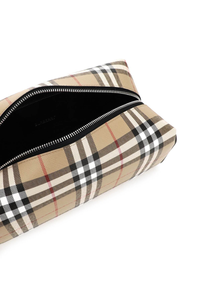 Shop Burberry Vintage Check Coated Canvas Wash Bag In Beige,black