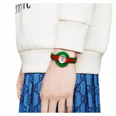 Pre-owned Gucci Ya143403 Women's Vintage Web Transparent Cream Mother Of Pearl Quartz