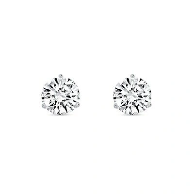 Pre-owned Shine Brite With A Diamond 2 Ct Round Earrings Studs Solid 14k White Gold Brilliant Cut Push Back Martini In White/colorless