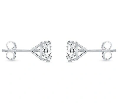 Pre-owned Shine Brite With A Diamond 2 Ct Round Earrings Studs Solid 14k White Gold Brilliant Cut Push Back Martini In White/colorless
