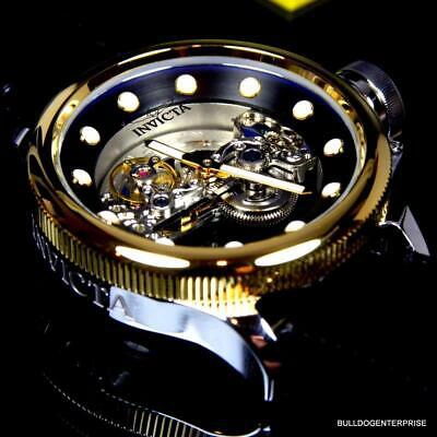 Pre-owned Invicta Russian Diver Ghost Bridge Automatic Gold Tone Leather  52mm Watch | ModeSens