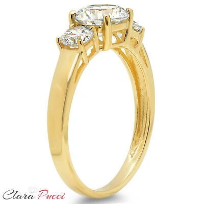 Pre-owned Pucci 1.5ct Round 3-stone Simulated Engagement Wedding Promise Ring 14k Yellow Gold In White/colorless