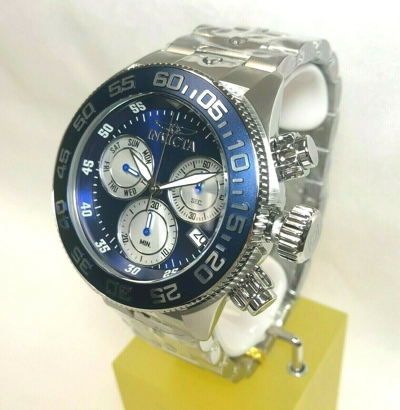 Pre-owned Invicta 31796 Men's 50mm Pro Diver Quartz Chrono Bracelet Watch Silver-tone/blue