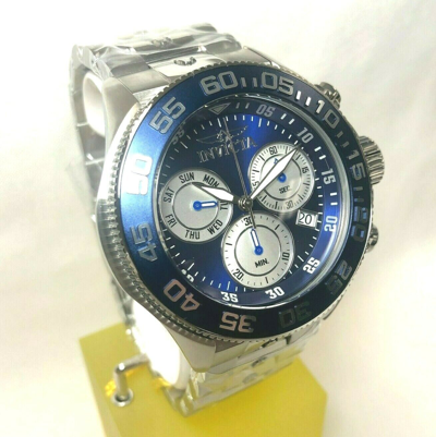 Pre-owned Invicta 31796 Men's 50mm Pro Diver Quartz Chrono Bracelet Watch Silver-tone/blue