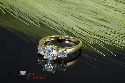 Pre-owned Pucci 1.5ct Round 3-stone Simulated Engagement Wedding Promise Ring 14k Yellow Gold In White/colorless