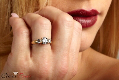 Pre-owned Pucci 1.5ct Round 3-stone Simulated Engagement Wedding Promise Ring 14k Yellow Gold In White/colorless