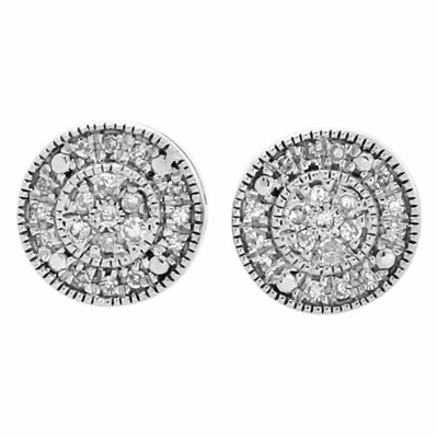 Pre-owned Jfl Diamonds & Timepieces 10k White Gold Round Diamond Milgrain Circle Pave Studs 7.5mm Earrings 0.15 Ct.