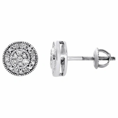 Pre-owned Jfl Diamonds & Timepieces 10k White Gold Round Diamond Milgrain Circle Pave Studs 7.5mm Earrings 0.15 Ct.