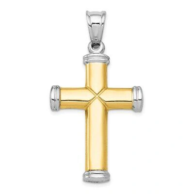 Pre-owned Superdealsforeverything Real 14kt Two-tone And Rhodium Reversible Cross
