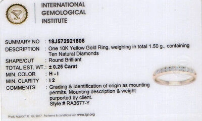 Pre-owned Igi 10k Yellow Gold 1/4ct Tdw Diamond Women's Wedding Band