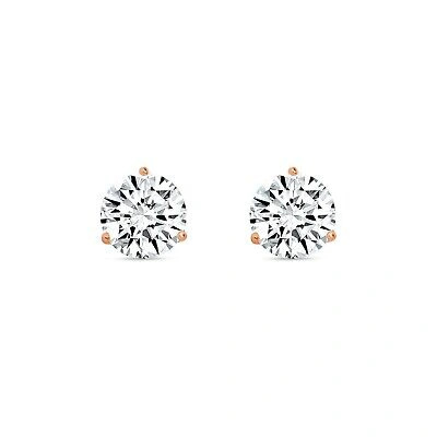 Pre-owned Shine Brite With A Diamond 2.75 Ct Round Cut Earrings Studs Solid Real 14k Rose Gold Screw Back Martini In White/colorless