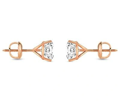Pre-owned Shine Brite With A Diamond 2.75 Ct Round Cut Earrings Studs Solid Real 14k Rose Gold Screw Back Martini In White/colorless