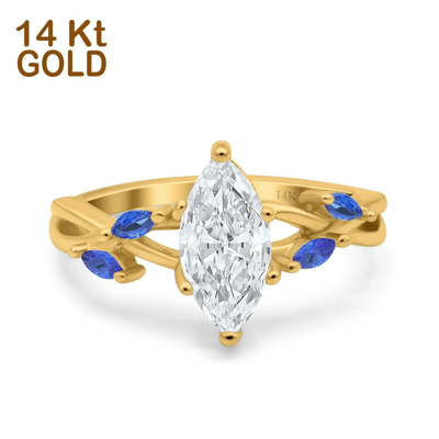Pre-owned Blueappleco 14k Yellow Gold Infinity Blue Sapphire Marquise Wedding Ring Round Simulated Cz In Pink