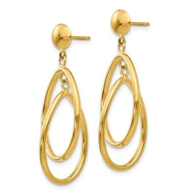 Pre-owned Skyjewelers Real 14kt Yellow Gold Polished Oval Dangle Earrings