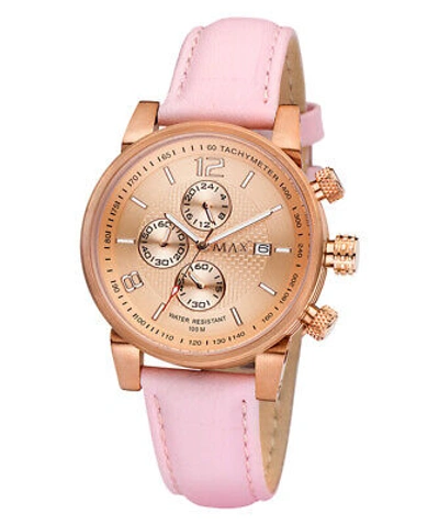 Pre-owned Max Classic Chrono Watch Rose Gold Dial & Case Pink Strap 38mm Diam 5-622