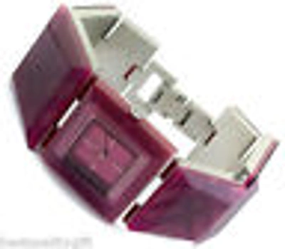 Pre-owned Burberry Authentic  Pink,magenta Acrylic,resin Signature Bracelet Watch-bu4925